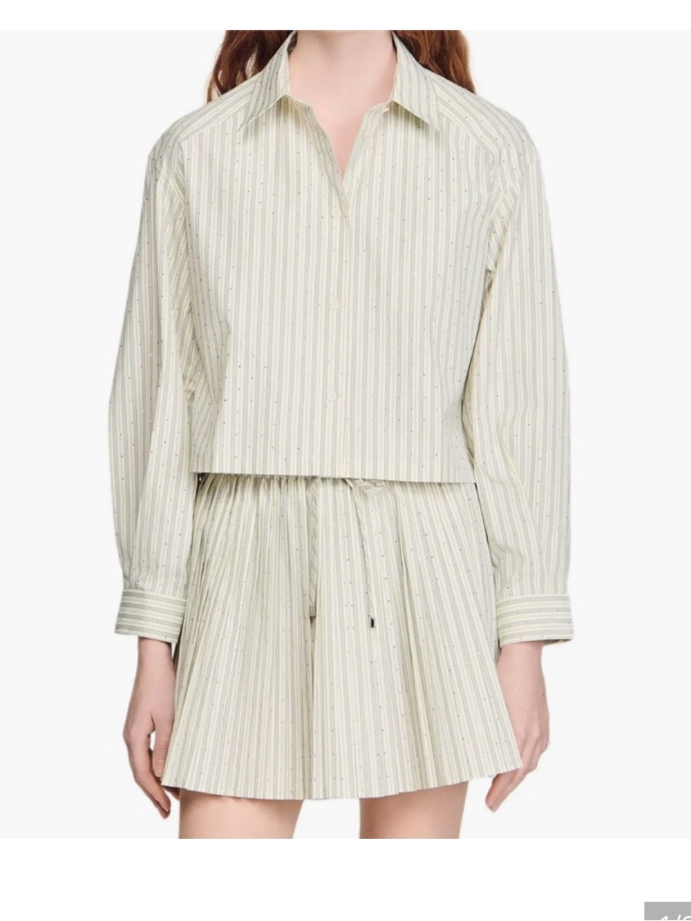 Sandro Cream Striped Rhinestone Skirt Set